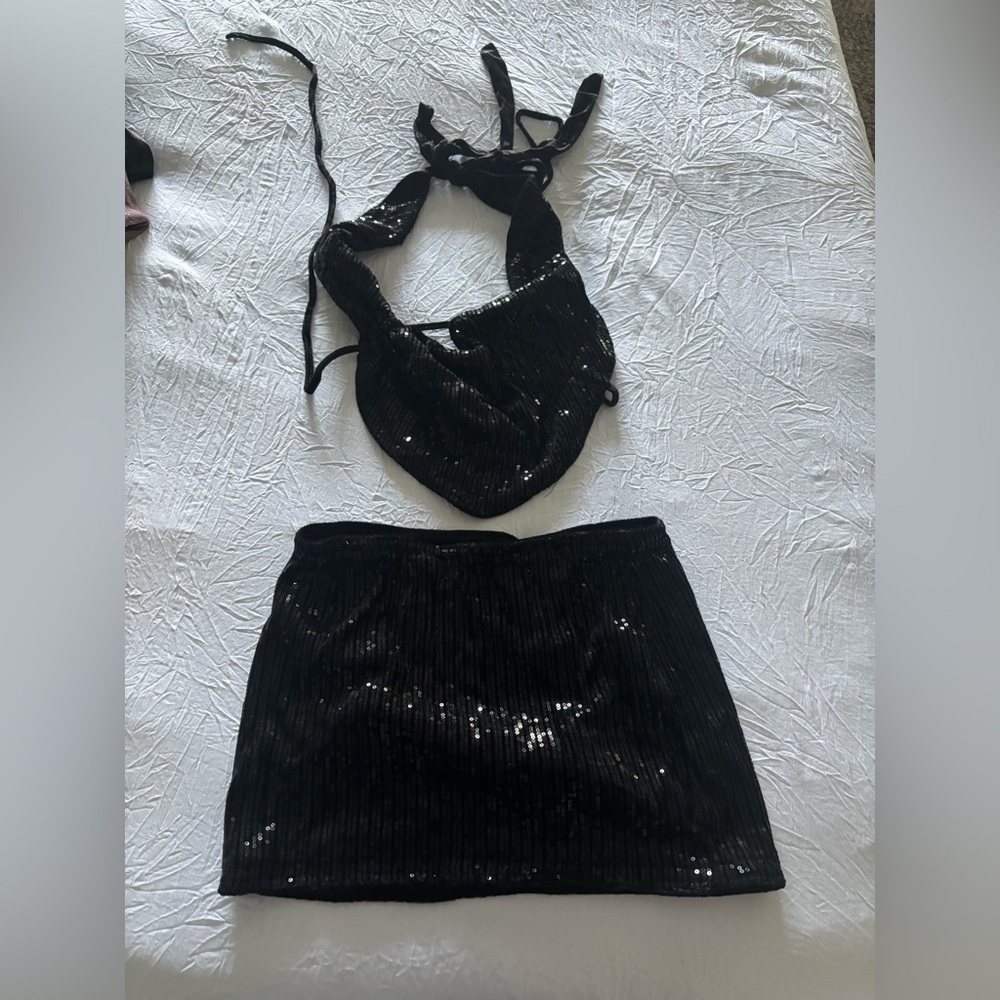 Two Piece Sequin Skirt Set